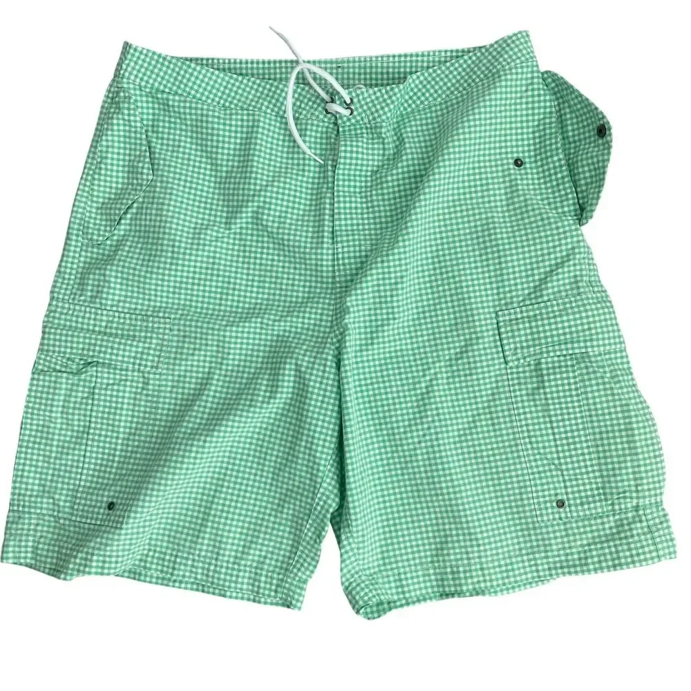 Polo Ralph Lauren Gingham Plaid Trunks Green Mens 38 Board Shorts